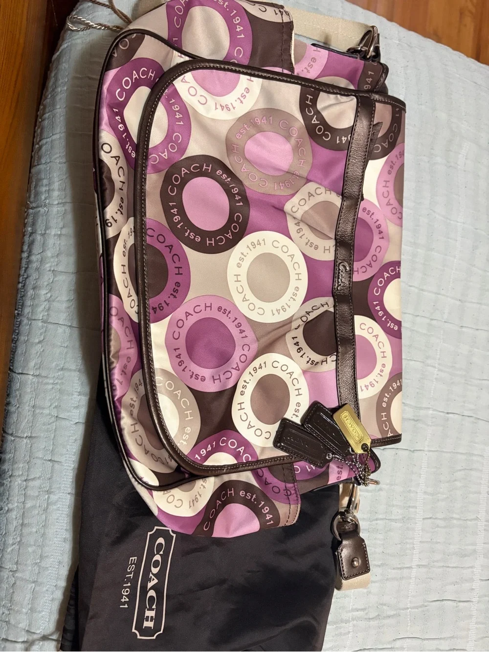 Coach Pink, Cream & Brown Circle Print Crossbody Bag, Diaper Bag or School Bag!